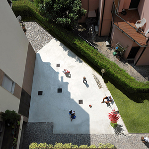 Concrete garden with tree, Green, Renovation.