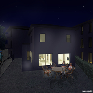 Small Patio, Single family house, Reinterpretation, Rendering.